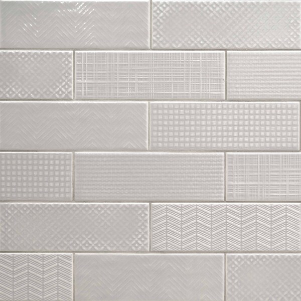 Urbano Dusk 3D Mix Glossy 12 In. X 4 In. Glossy Ceramic Gray Textured Subway Tile, 30PK